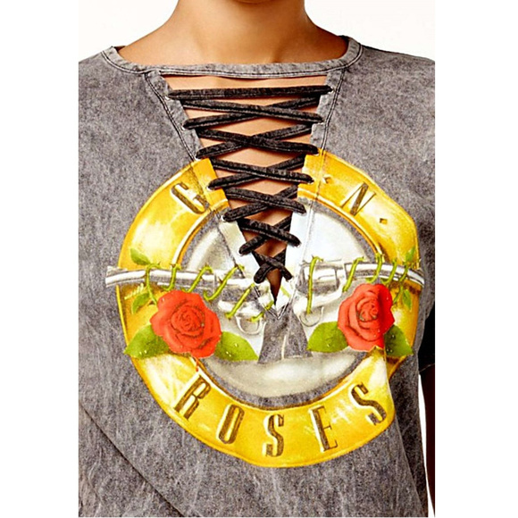 Guns N Roses Logo Lace-Up Mineral Wash metal rock Official T-Shirt L NWT - Picture 2 of 3